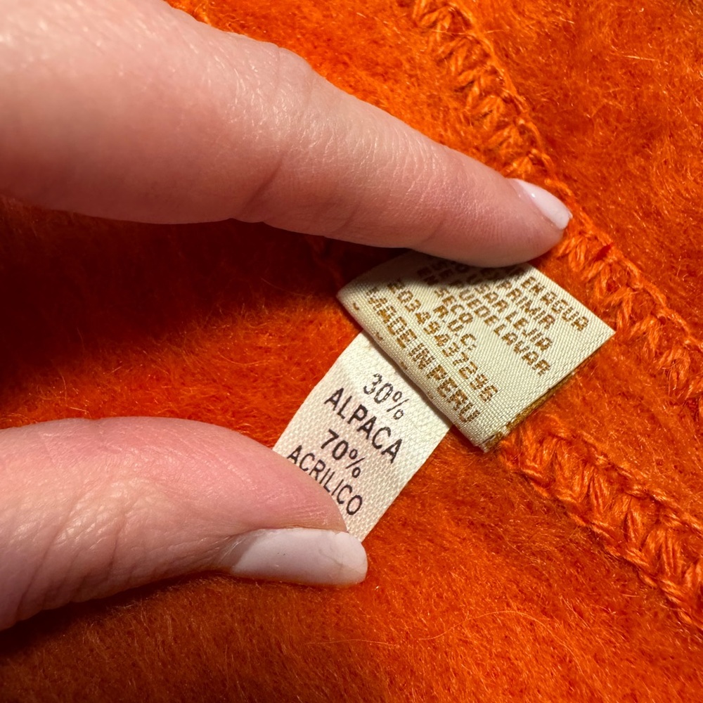 Bright Orange Alpaca Scarf with Fringe - Picture 5 of 5